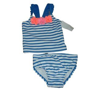 OshKosh Baby Girl Striped Flower Tankini Swimsuit Two-Piece 9-12 12-18 month NWT